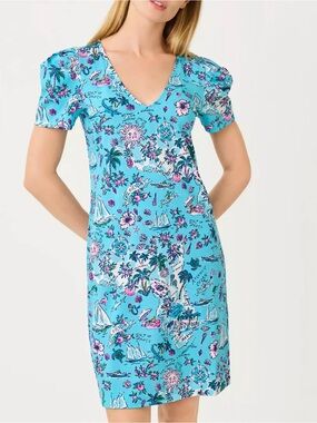 Brand New Lilly Pulitzer Aleece T-Shirt Dress Amalfi Blue Lillys Roadtrip XL